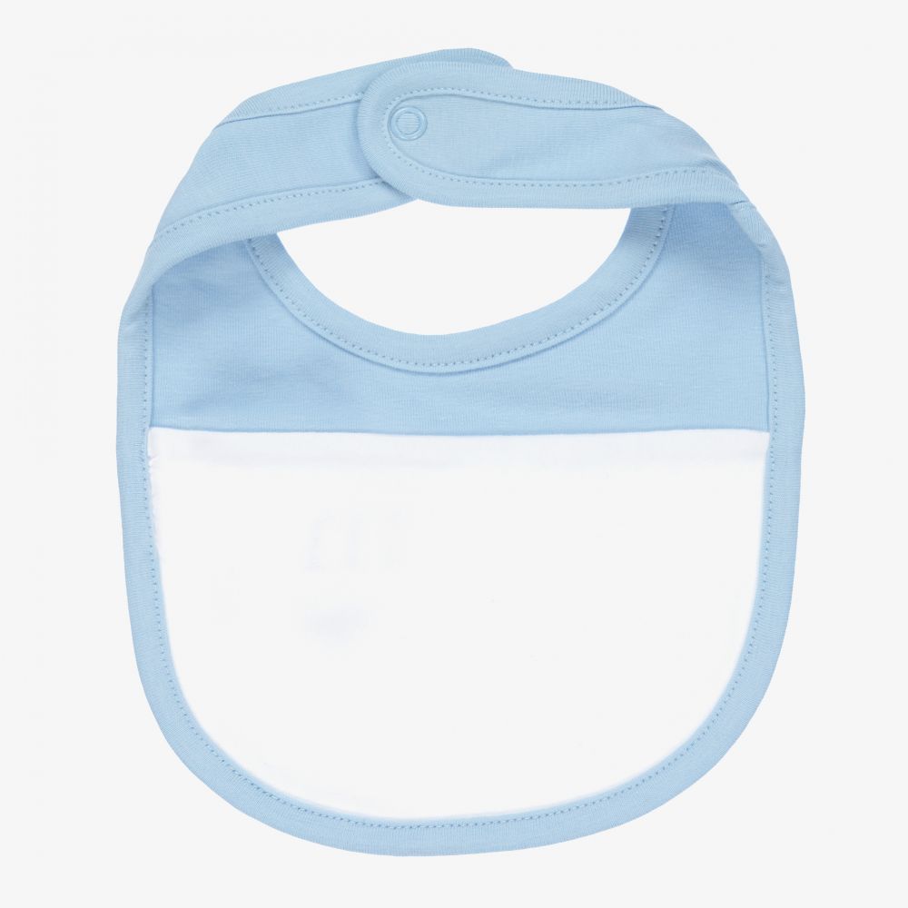 ميتش آند سون-White & Blue Cotton Baby Bib | Childrensalon Outlet