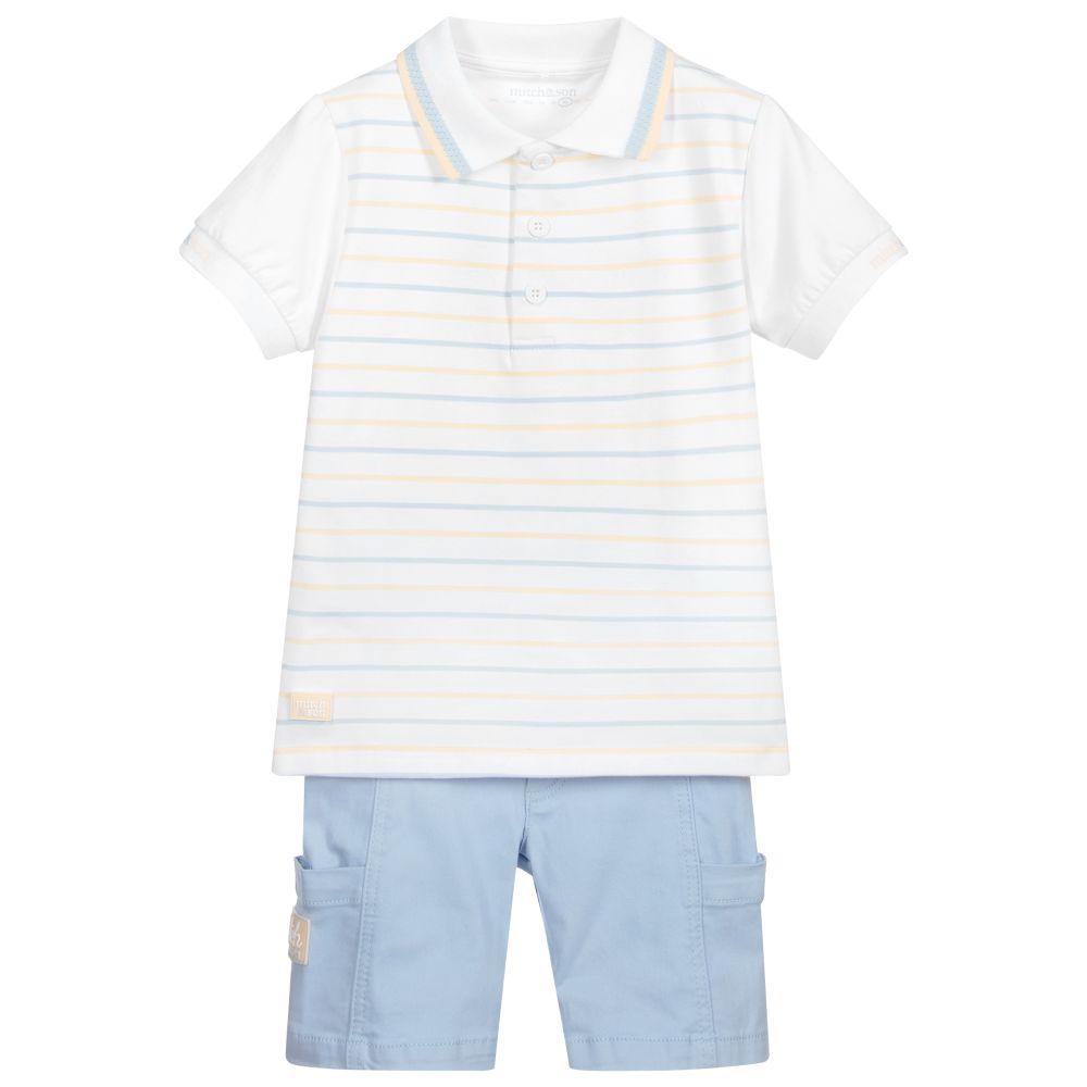 Mitch & Son - White & Blue Shorts Set | Childrensalon