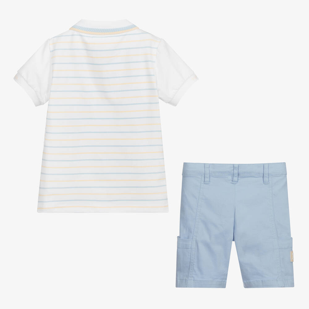 Mitch & Son-شورت وتوب قطن جيرسي وتويل لون أبيض وأزرق | Childrensalon Outlet