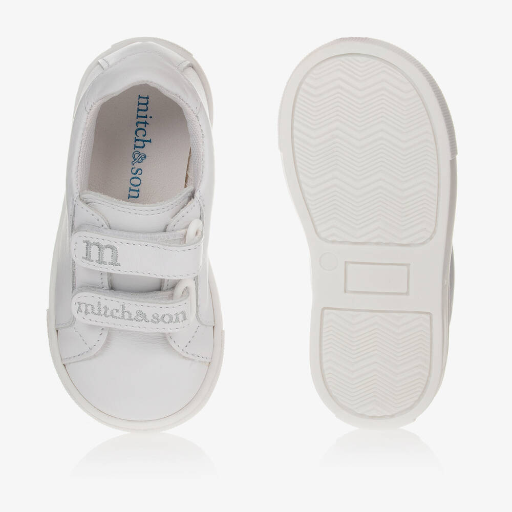 Mitch & Son-White Leather Logo Trainers | Childrensalon Outlet