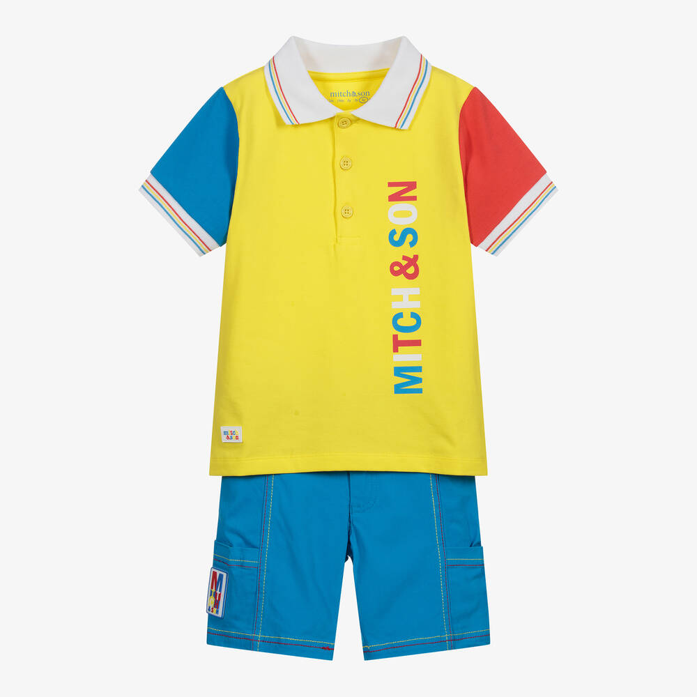 Mitch & Son-Желтая футболка с синими шортами | Childrensalon Outlet