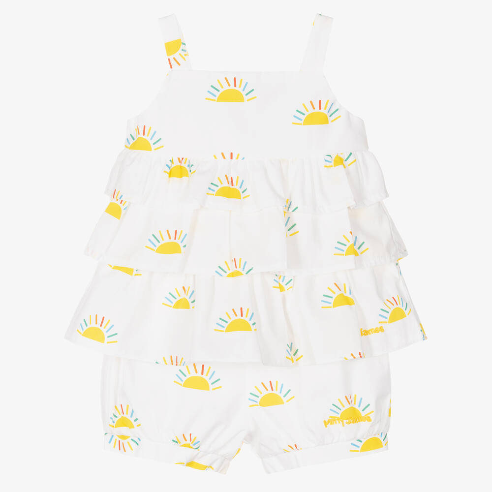 Mitty James-Baby White Cotton Sunshine Shorts Set | Childrensalon Outlet