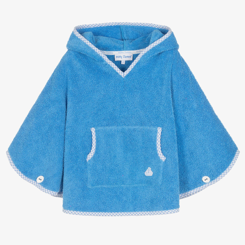 Mitty James - Blue Cotton Towelling Poncho | Childrensalon