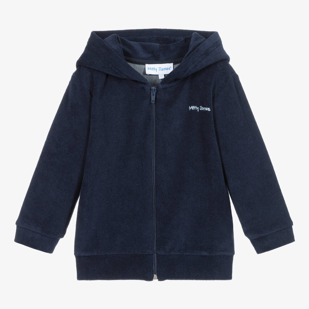 Mitty James-Blue Cotton Towelling Zip-Up Hoodie  | Childrensalon Outlet