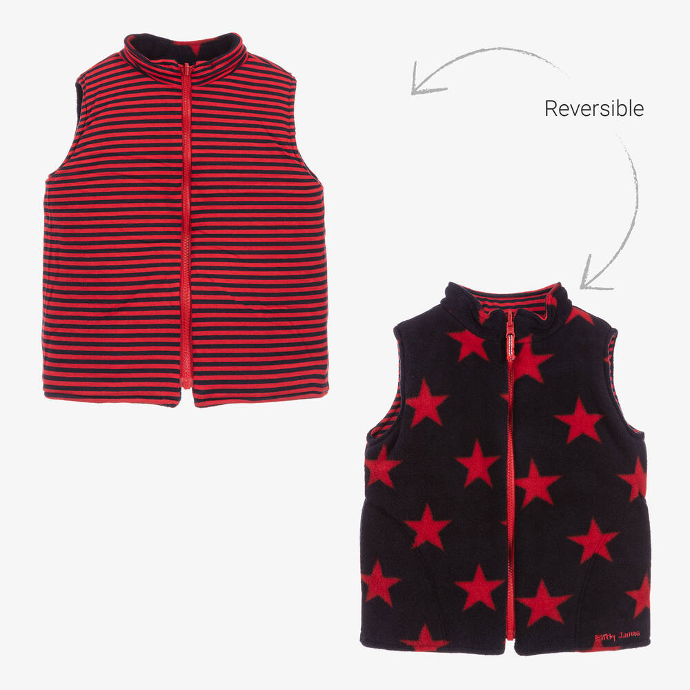 Mitty James - Blue & Red Reversible Padded Gilet | Childrensalon