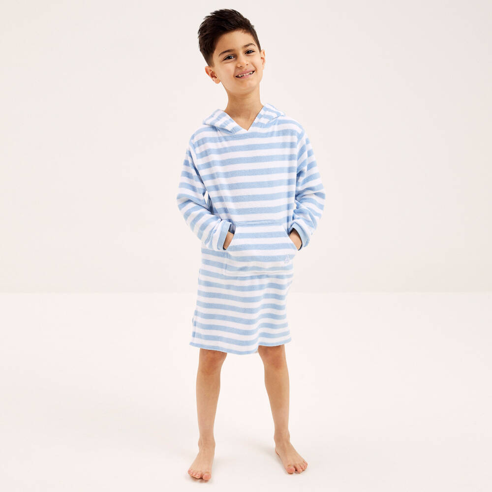 Mitty James-روب قطني مخطط باللون الأزرق مع غطاء للرأس | Childrensalon Outlet