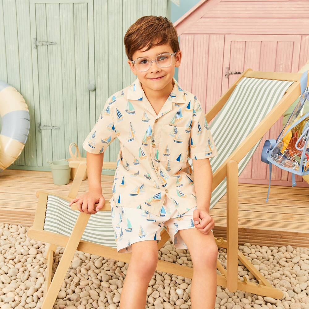 Mitty James-Boys Beige Boat Patterned Trunks | Childrensalon Outlet