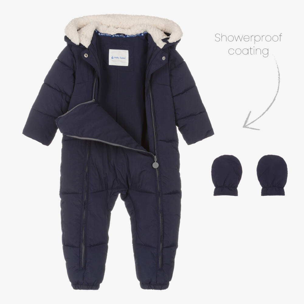 Mitty James-Boys Blue Quilted Winter Jumpsuit | Childrensalon Outlet