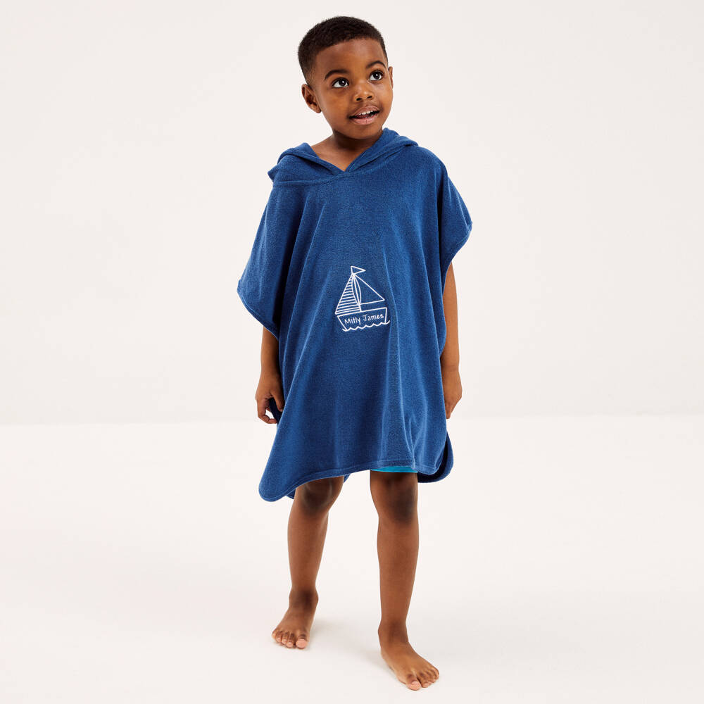 Mitty James-بونشو أزرق بحري للأولاد مع قبعة | Childrensalon Outlet