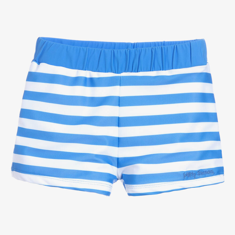 Mitty James - Boys Mid-Blue Stripe Swim Trunks (UPF 50+) | Childrensalon