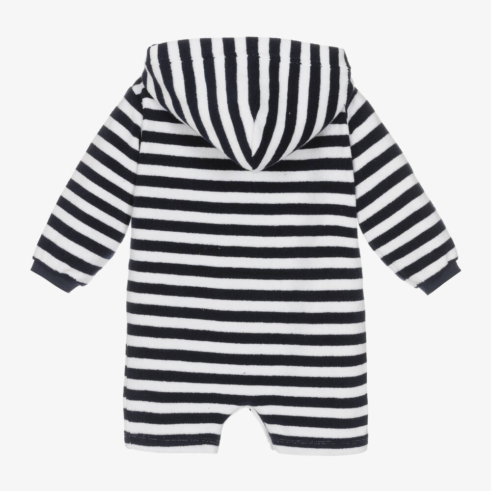 Mitty James-Boys Navy Towelling Striped Romper | Childrensalon Outlet