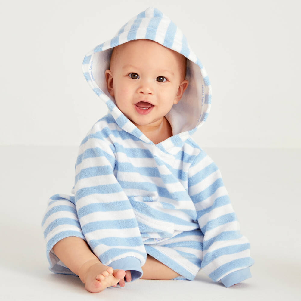 Mitty James-Boys Pale Blue Striped Towelling Romper | Childrensalon Outlet