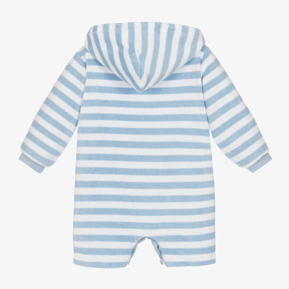 Mitty James-Boys Pale Blue Striped Towelling Romper | Childrensalon Outlet