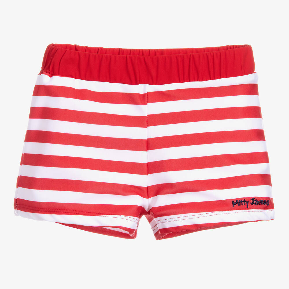 Mitty James - Boys Red Stripe Swim Trunks (UPF 50+) | Childrensalon