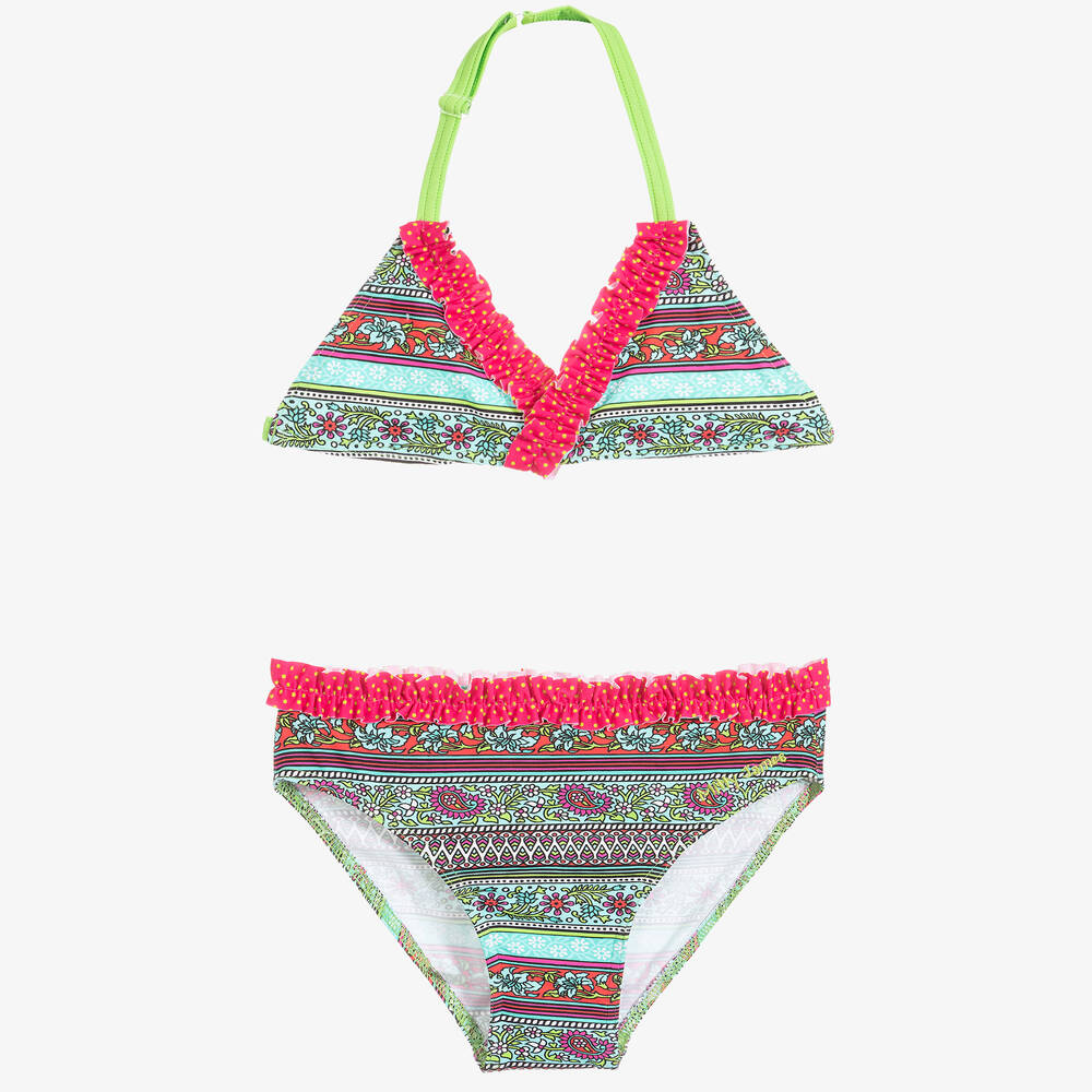 Mitty James - Girls Blue Floral & Paisley Bikini (UPF 50+) | Childrensalon