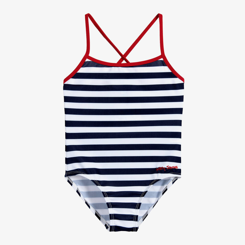 Mitty James - Girls Blue Stripe Swimsuit (UPF 50+) | Childrensalon