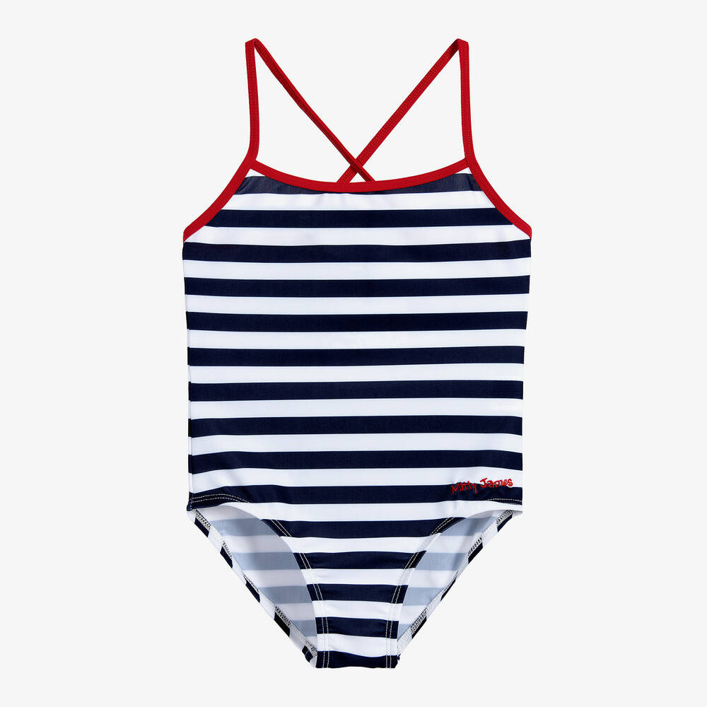 Mitty James - Maillot de bain rayé bleu et blanc fille | Childrensalon