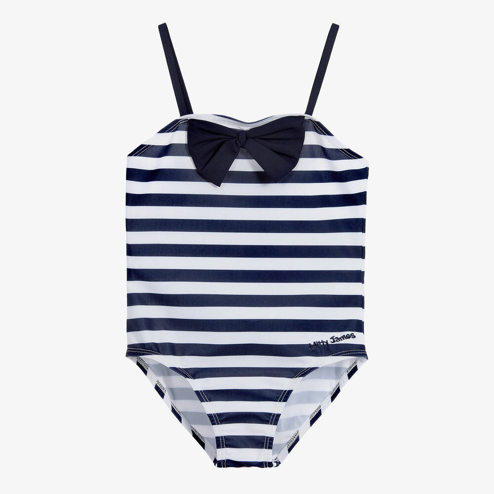 Mitty James - Girls Blue Striped Swimsuit (UPF 50+) | Childrensalon