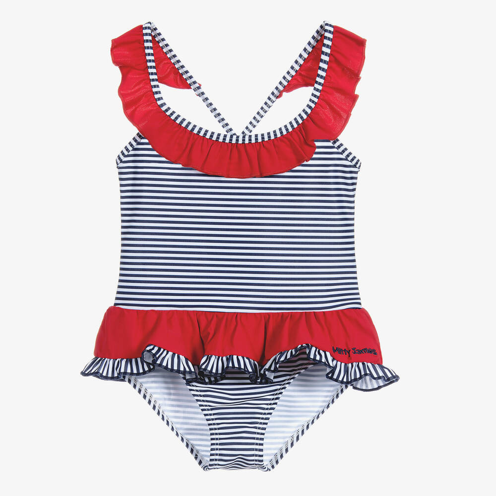 Mitty James-Girls Blue Striped Swimsuit (UPF 50+) | Childrensalon Outlet