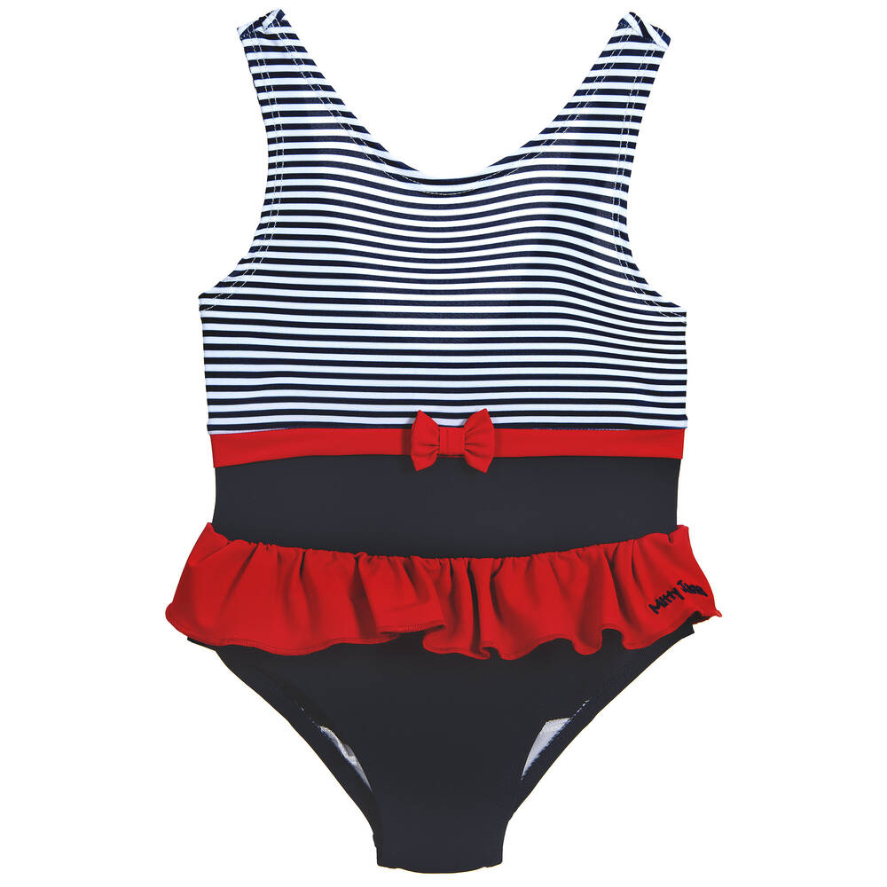 Mitty James - Girls Blue Striped Swimsuit (UPF 50+) | Childrensalon