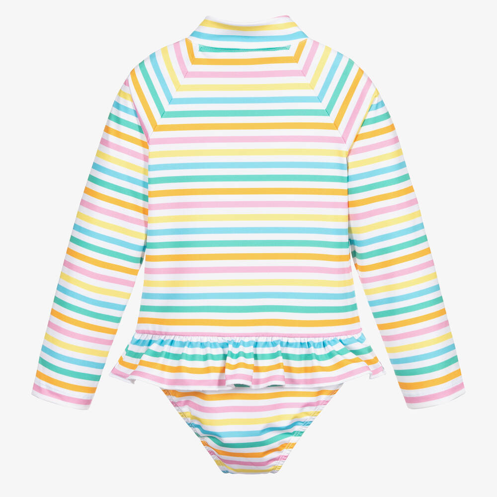 Mitty James-Girls Green & Pink Striped Swimsuit (UPF 50+) | Childrensalon Outlet