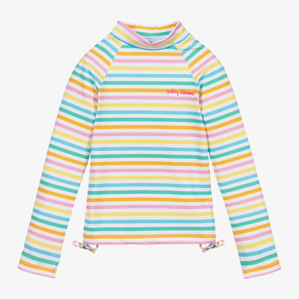 Mitty James - Girls Green Striped Swim Top (UPF 50+) | Childrensalon