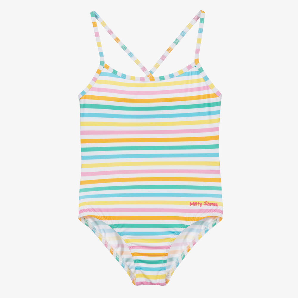 Mitty James - Girls Green Striped Swimsuit (UPF 50+) | Childrensalon