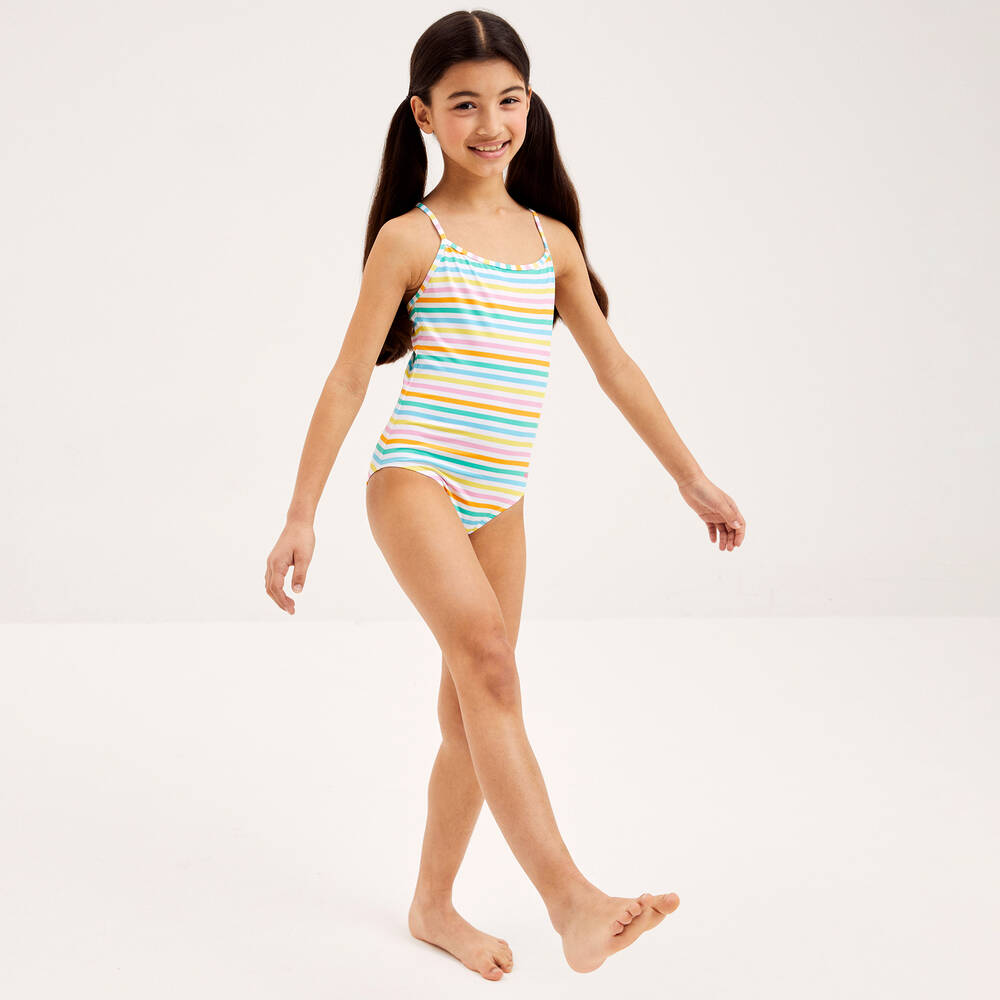 Mitty James-Купальник для девочек в розово-зеленую полоску | Childrensalon Outlet