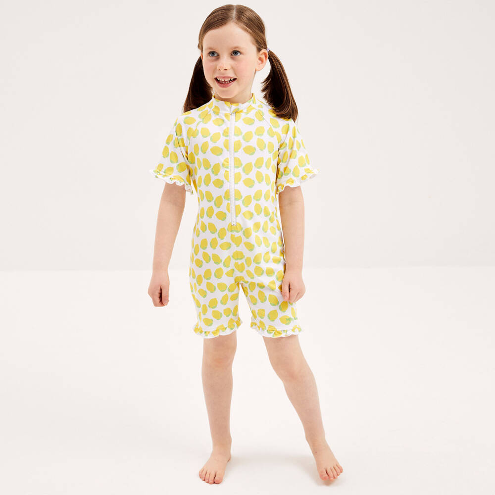 Mitty James-مايوه أبيض مزين بكشكش بطبعة الليمون للبنات | Childrensalon Outlet