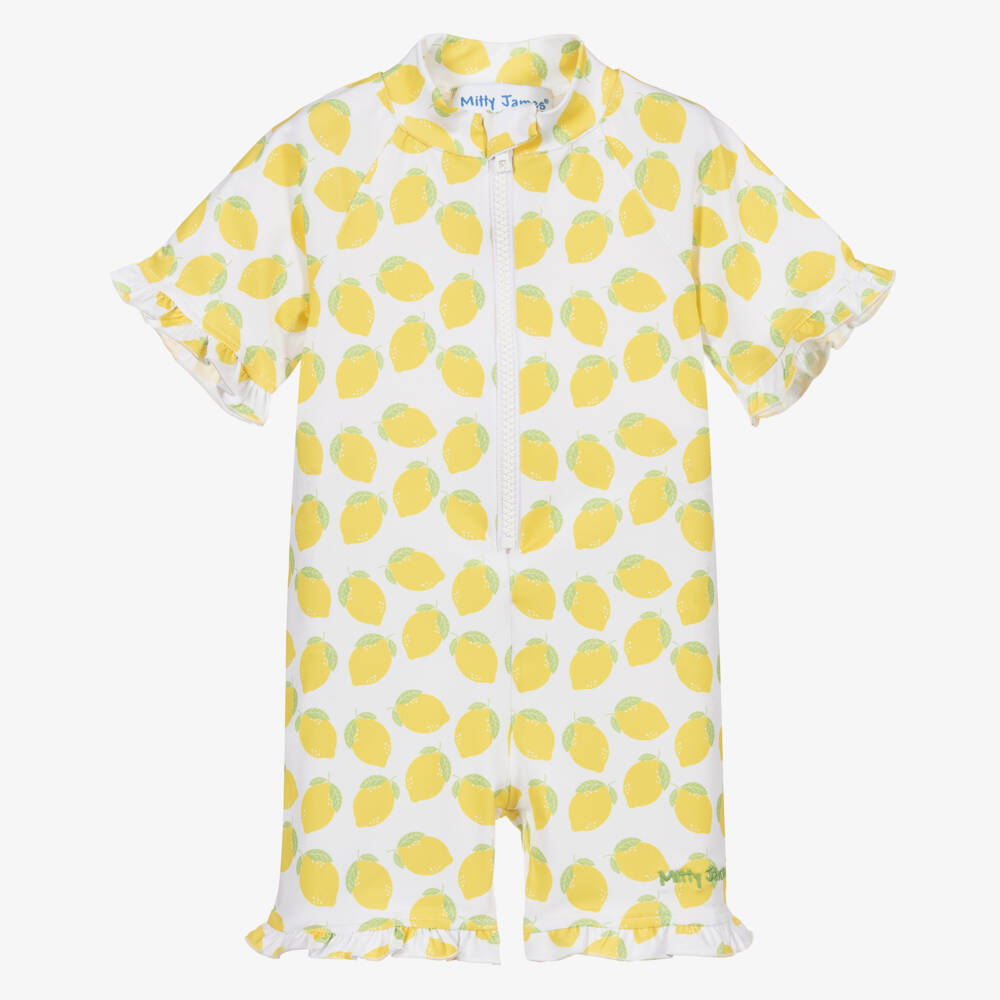 Mitty James-Купальник с лимонным принтом и оборками для девочек белый | Childrensalon Outlet