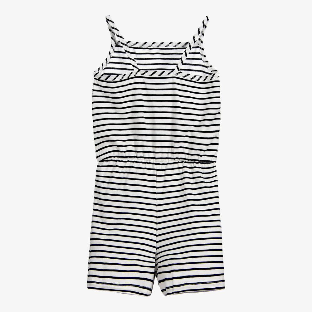 Mitty James-Girls Navy Blue Stripe Cotton Playsuit | Childrensalon Outlet