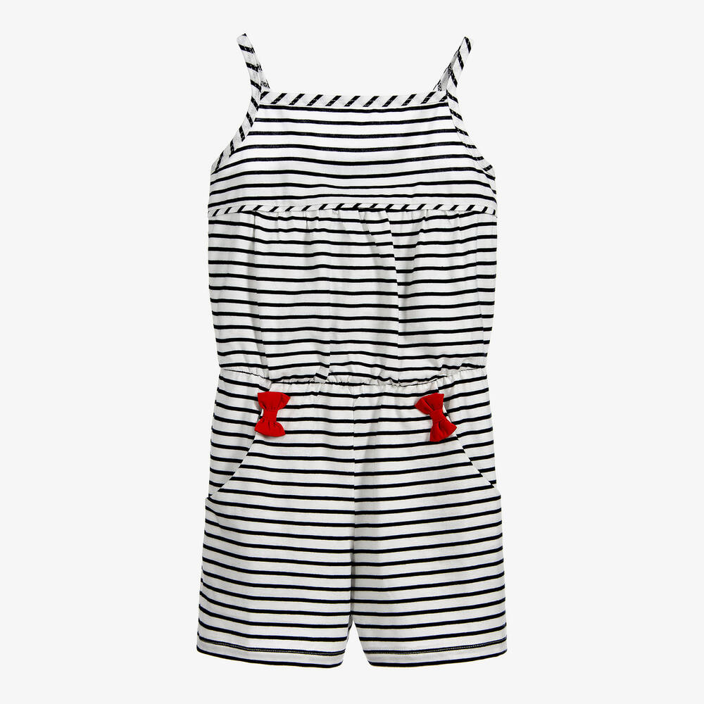 Mitty James - Combi-short rayée bleue marine en coton fille | Childrensalon