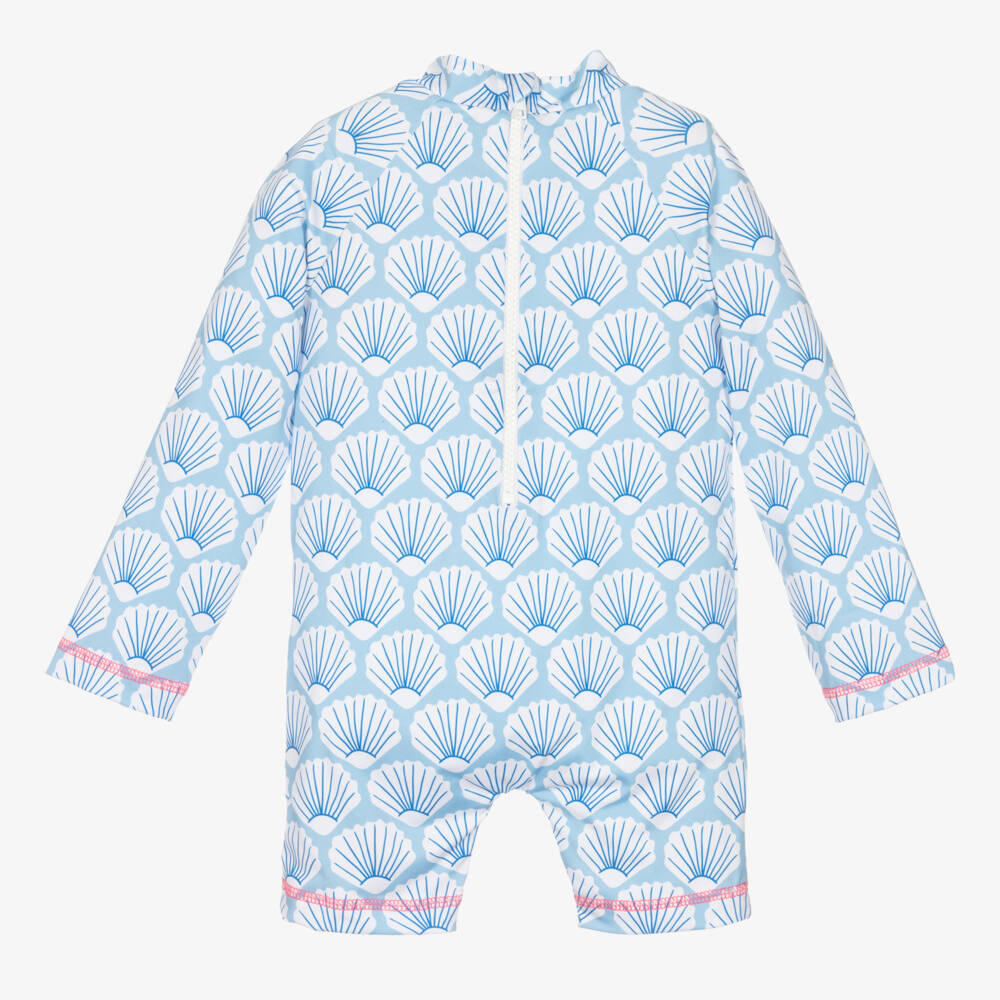 Mitty James-Girls Pale Blue Shell Print Swimwear | Childrensalon Outlet