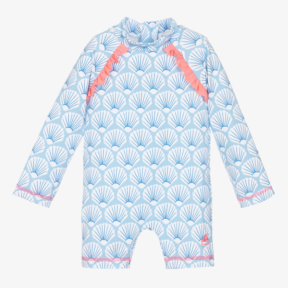 Mitty James-Girls Pale Blue Shell Print Swimwear | Childrensalon Outlet