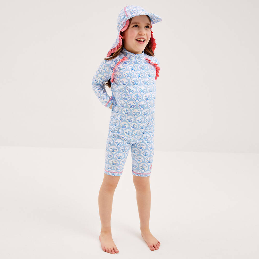 Mitty James-Girls Pale Blue Shell Print Swimwear | Childrensalon Outlet
