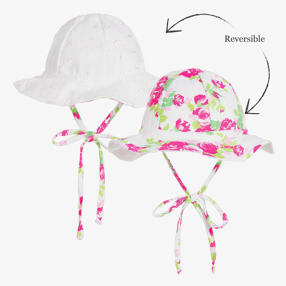 Mitty James - Girls Pink Floral Reversible Sun Hat | Childrensalon