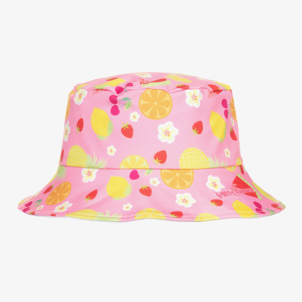 Mitty James - قبعة باكيت بطبعة ورود وفواكه جيرسي لون زهري للبنات (UPF 50+) | Childrensalon