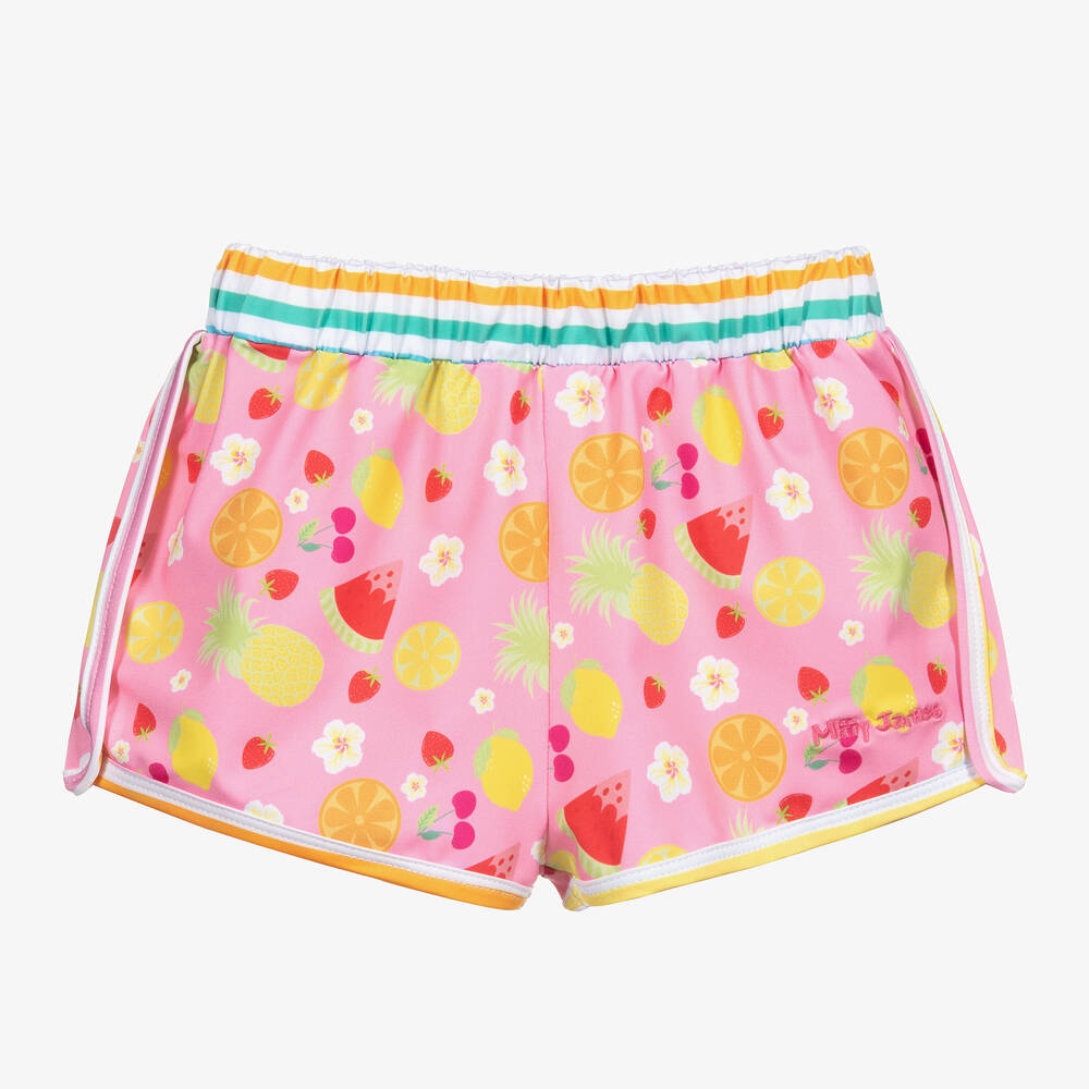 Mitty James - Girls Pink Fruits & Flowers Swim Shorts (UPF 50+) | Childrensalon