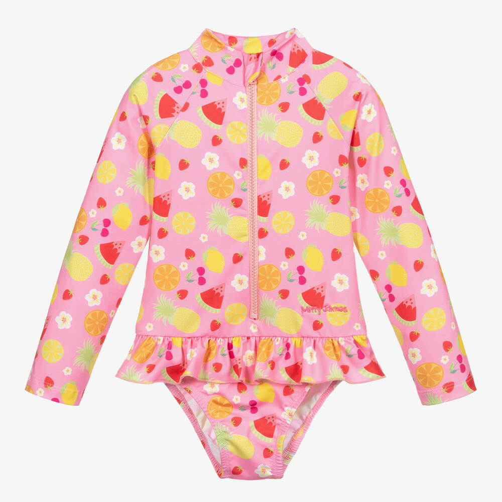 Mitty James - Girls Pink Fruits & Flowers Swimsuit (UPF 50+) | Childrensalon