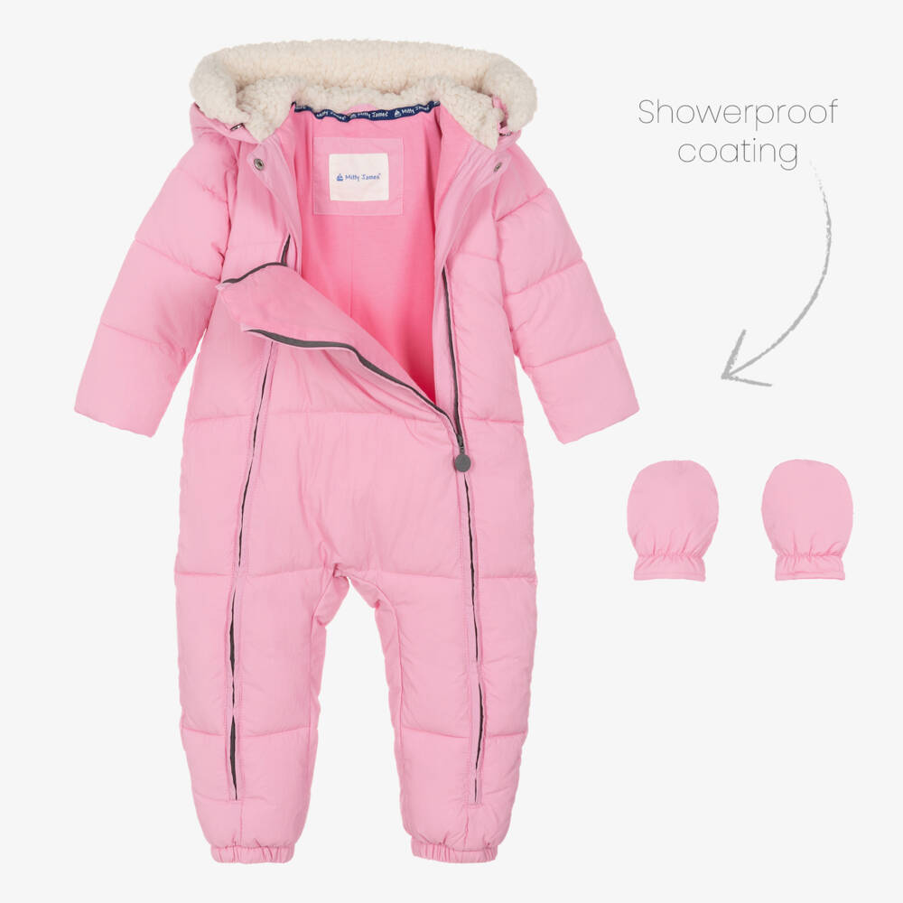 Mitty James-Girls Pink Quilted Winter Snowsuit | Childrensalon Outlet