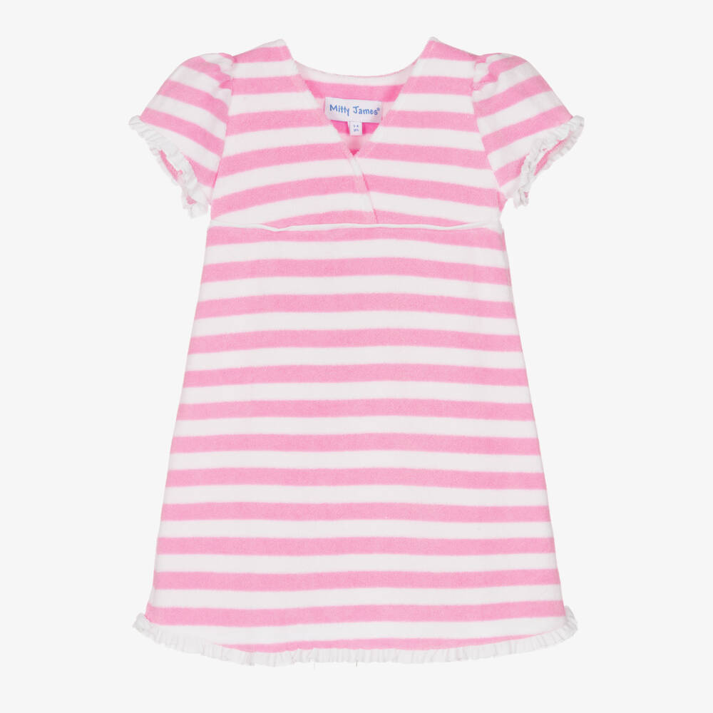 Mitty James-Girls Pink Striped Towelling Dress | Childrensalon Outlet