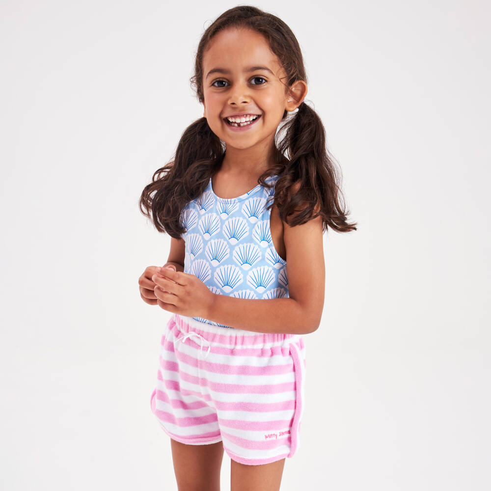 Mitty James-Girls Pink Striped Cotton Towelling Shorts | Childrensalon Outlet