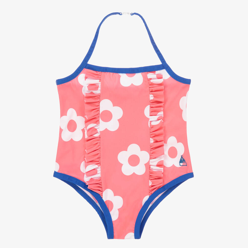 Mitty James-Girls Pink & White Flower Swimsuit (UPF50+) | Childrensalon Outlet