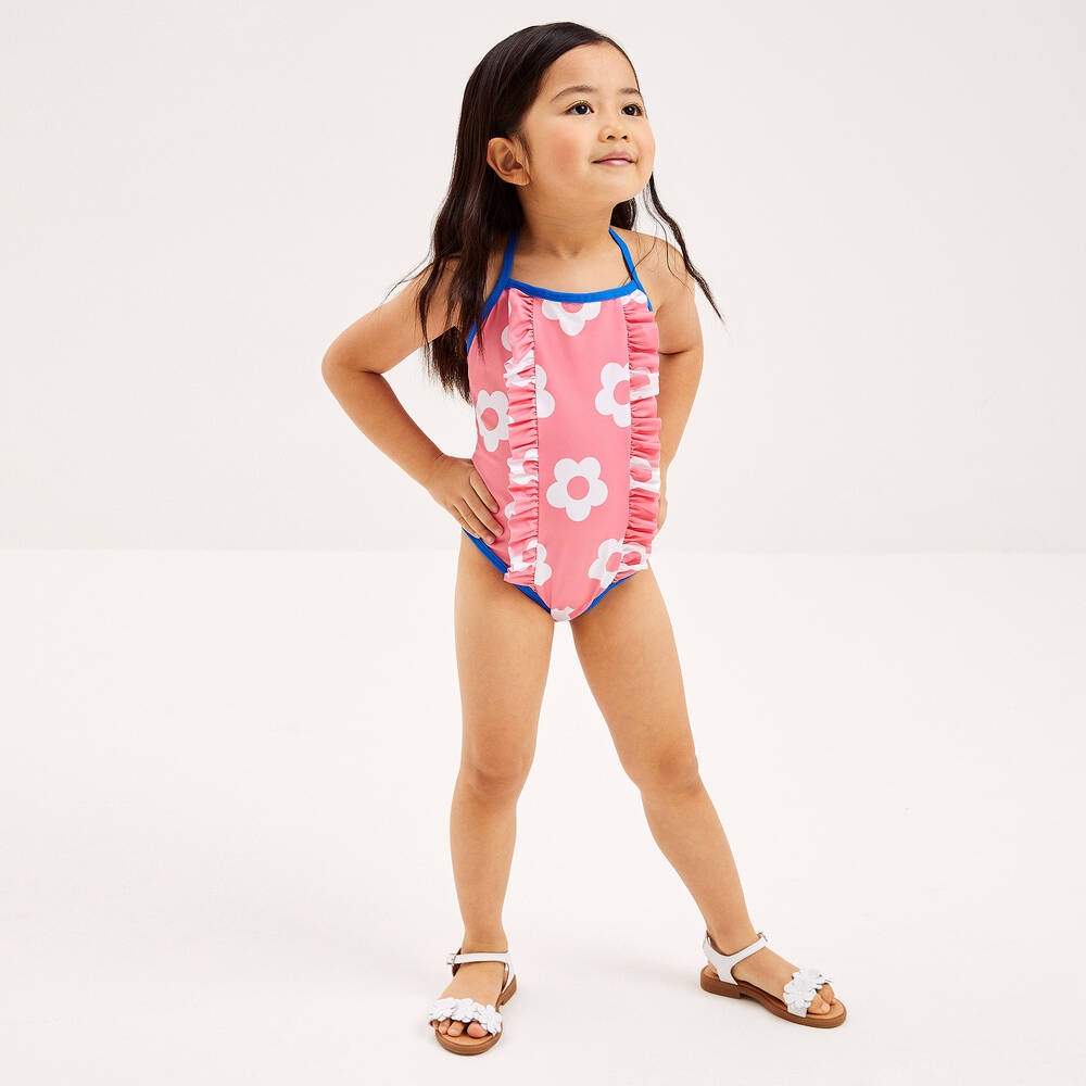 Mitty James Girls White Flower Swimsuit Upf50 Girls Kids 11 12 Year Pink Silk by Childrensalon