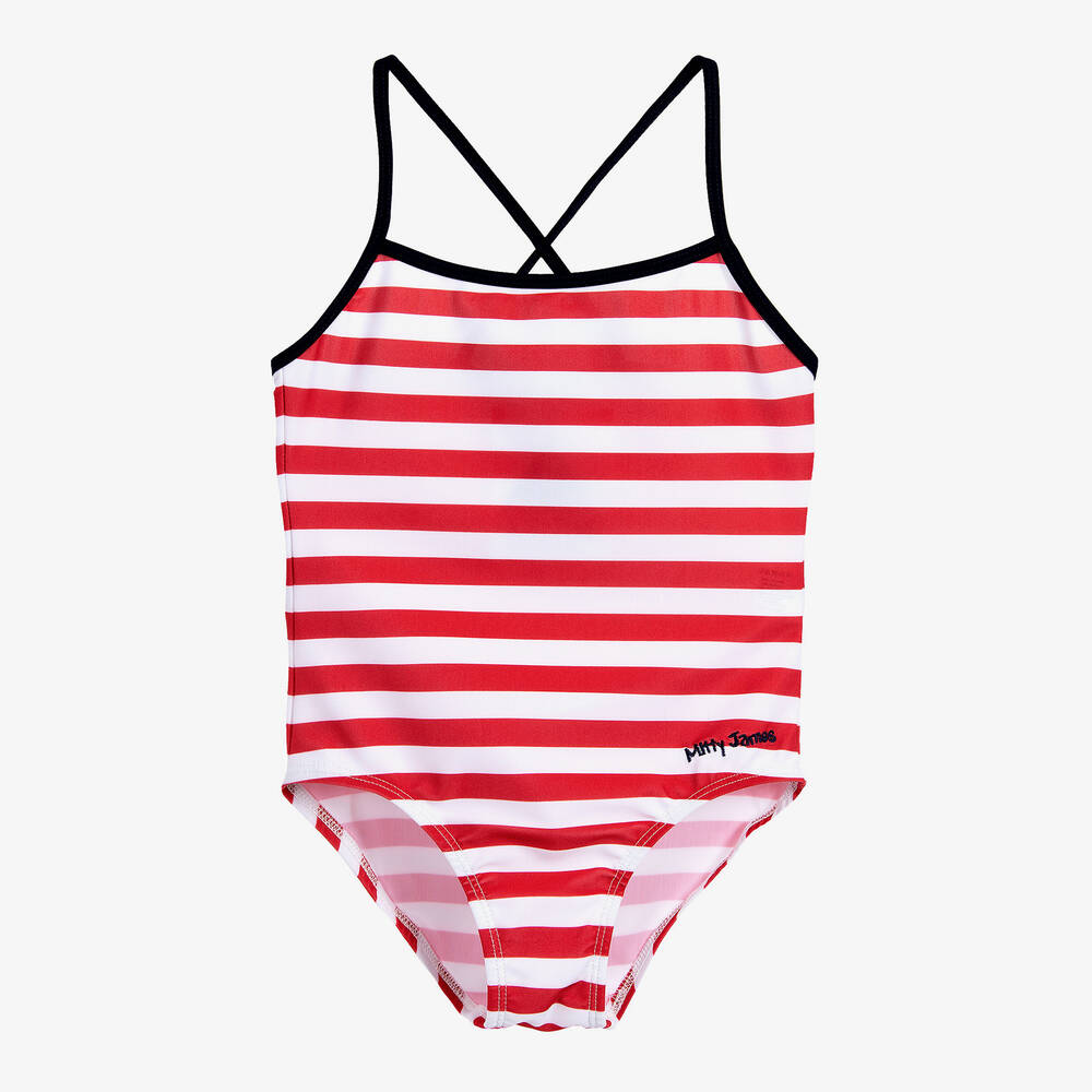 Mitty James - Maillot de bain rayé rouge et blanc fille | Childrensalon