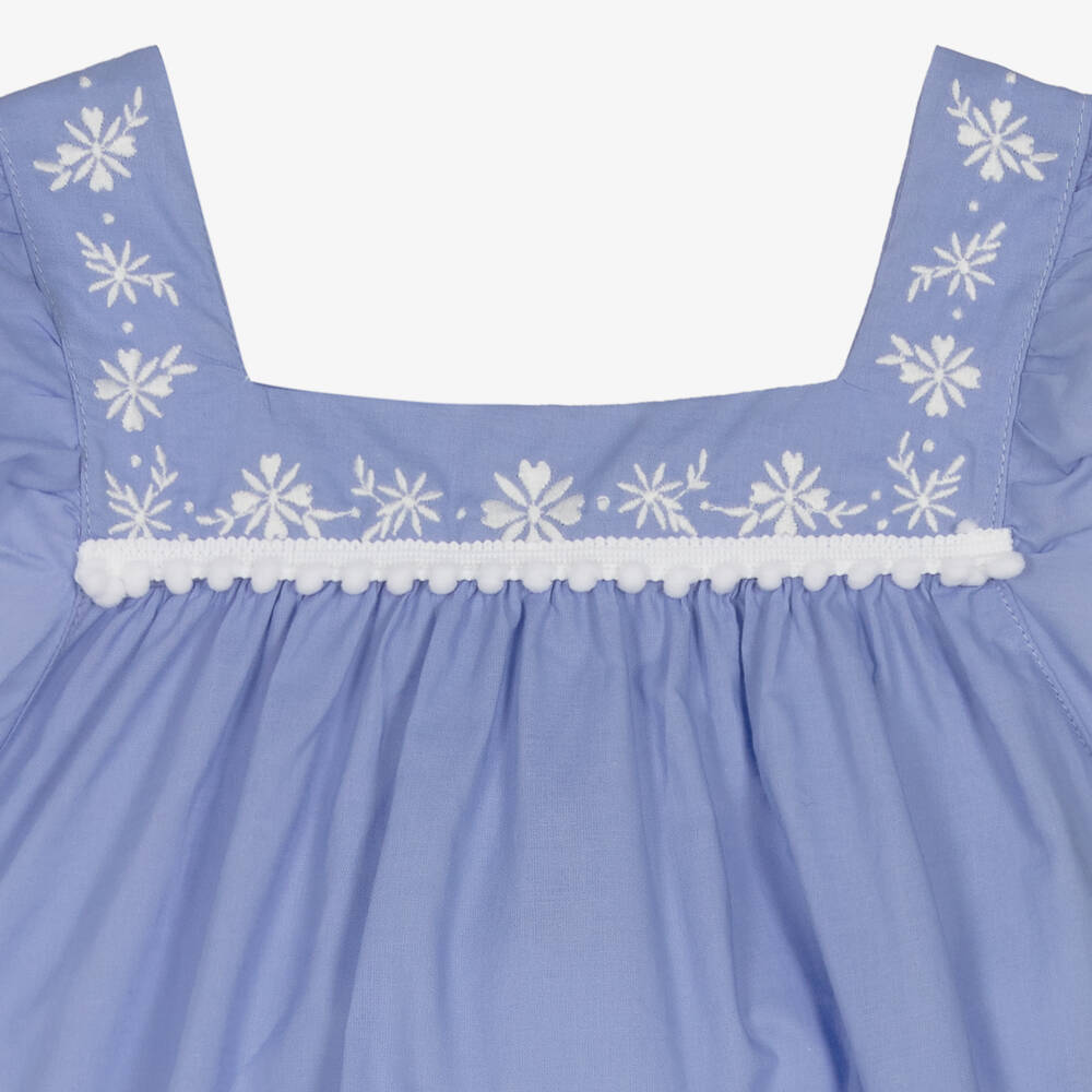 Mitty James-Платье из хлопка небесного оттенка с украшениями для девочек | Childrensalon Outlet