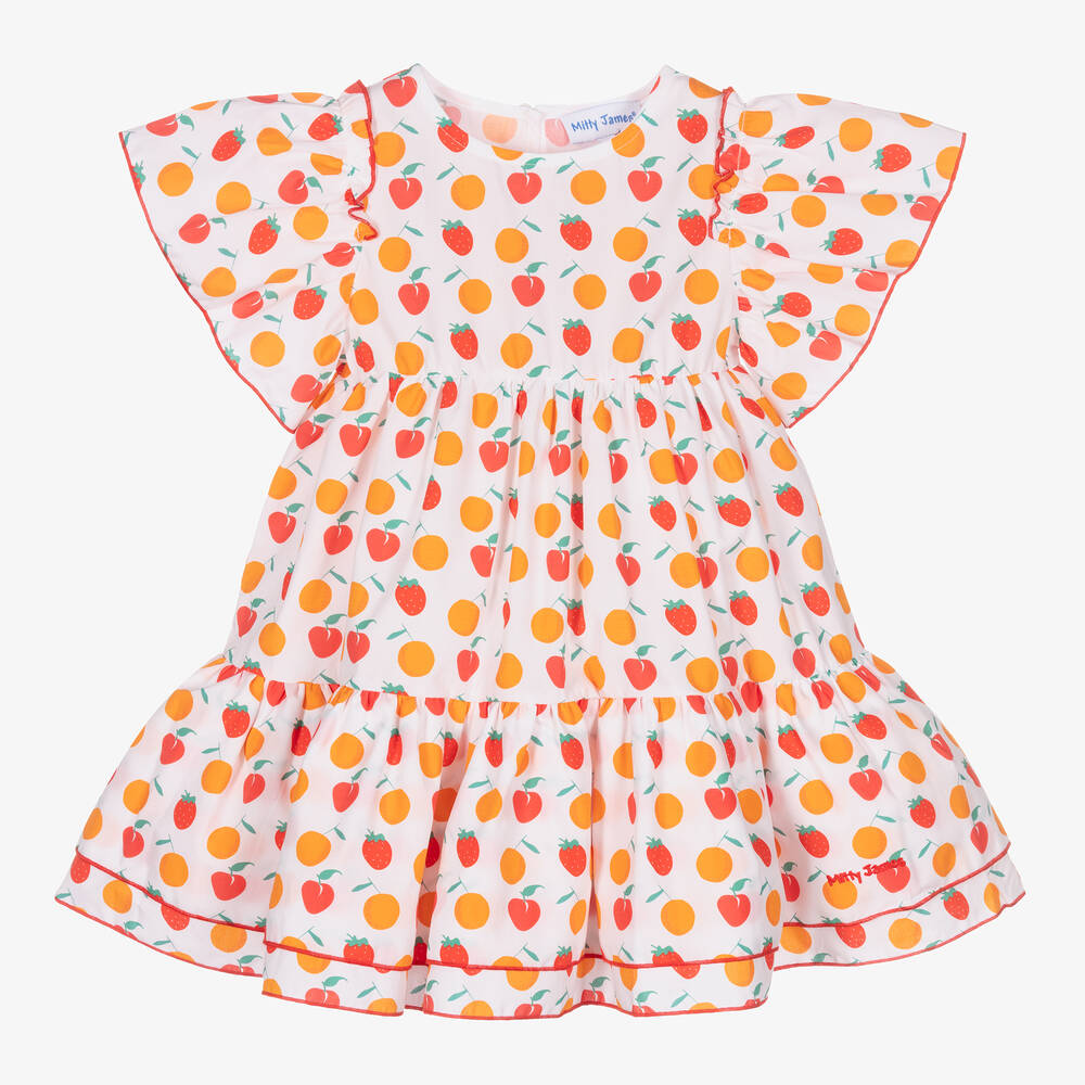 Mitty James - Robe blanche en coton fruits fille | Childrensalon