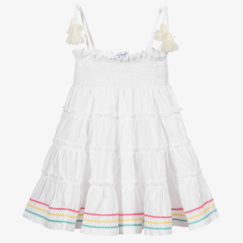 Mitty James - Girls White Cotton Ric Rac Beach Dress | Childrensalon