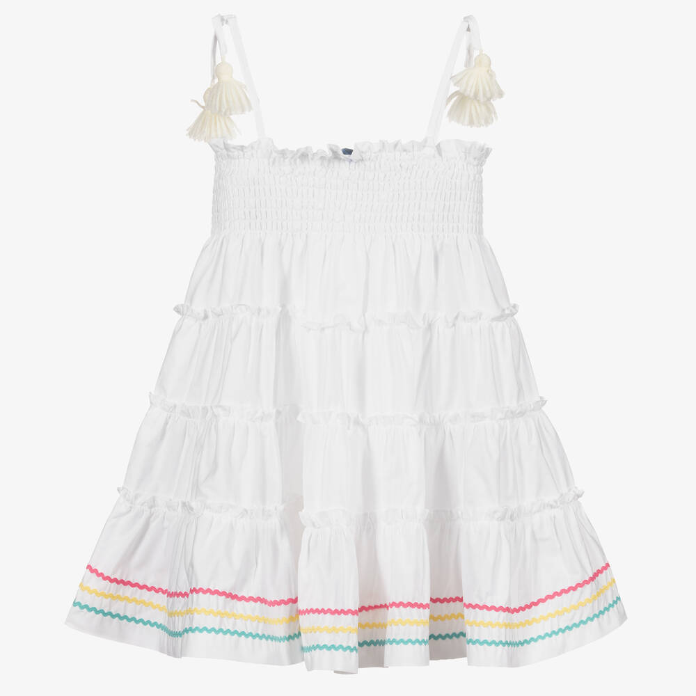 Mitty James-Girls White Cotton Ric Rac Beach Dress | Childrensalon Outlet