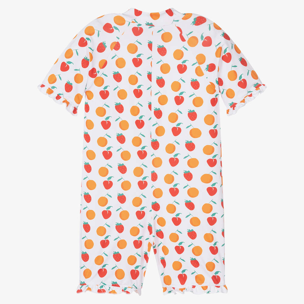 ميتي جيمس-بدلة سباحة واقية من الشمس بطبعة فواكه لون أبيض للبنات (UPF 50+) | Childrensalon Outlet